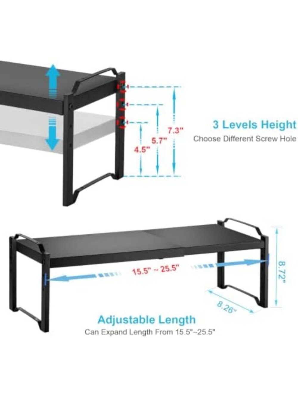 Expandable 2-Pack Stackable Cabinet Shelves - Adjustable Kitchen Organizer Rack - Picture 2 of 7
